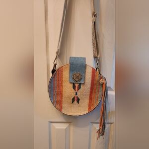 NWT Denim Western Round Canteen Shoulder Purse
